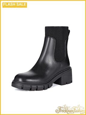 Chunky Platform Chelsea Ankle Boots Round Toe Block Heel Pull On